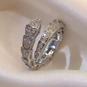 925 Sterling Silver Diamond Solitaire Snake Ring
